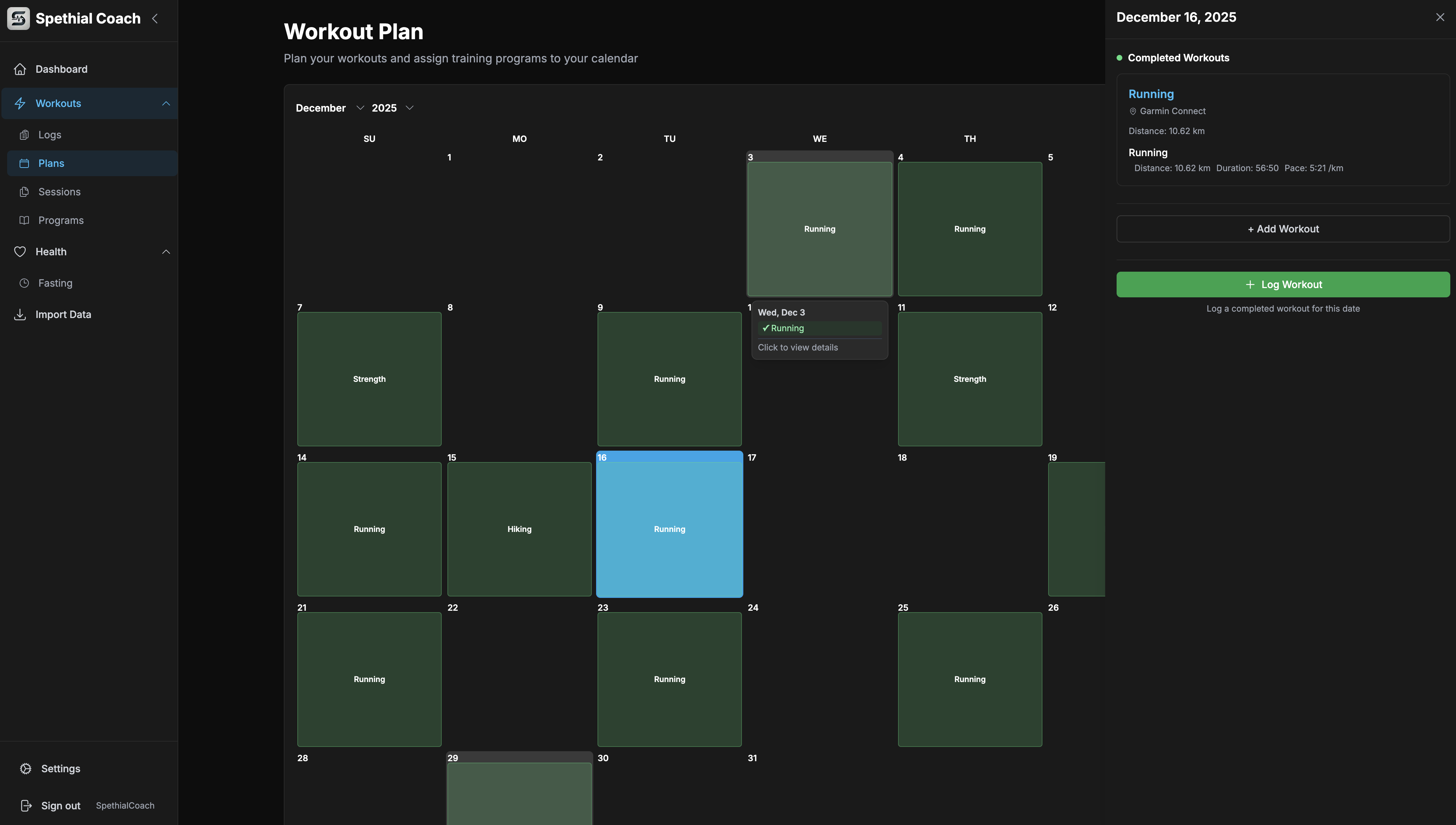 Workout Calendar screenshot